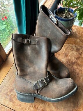Frye Brown Leather Boots with Buckle Details